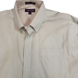 Nordstrom Beige Check Nautical Shirt Mens XL Short Sleeve Wrinkle Free